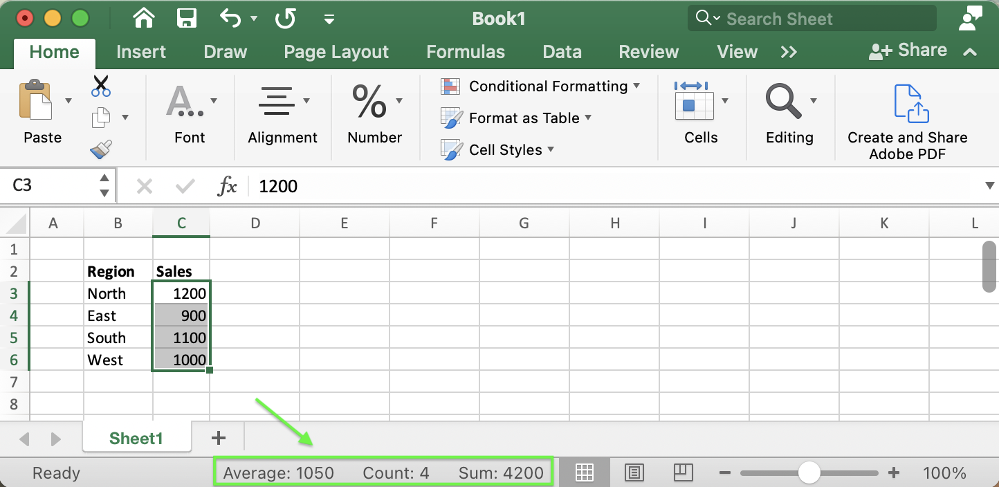 display selected cell number in excel for mac